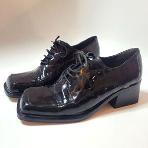 Italian Luc Matisse Patent Leather Croc Square Toe Lace Up Oxfords